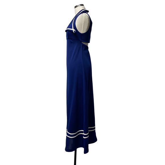Vintage Womens Blue White Homemade Statement Collar Maxi Dress - Picture 3 of 5